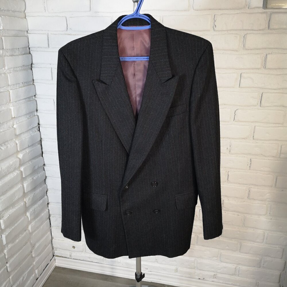 Chequers Men's Size 38R Black w/ Stripes Made in Canada Virgin Wool Sportscoat